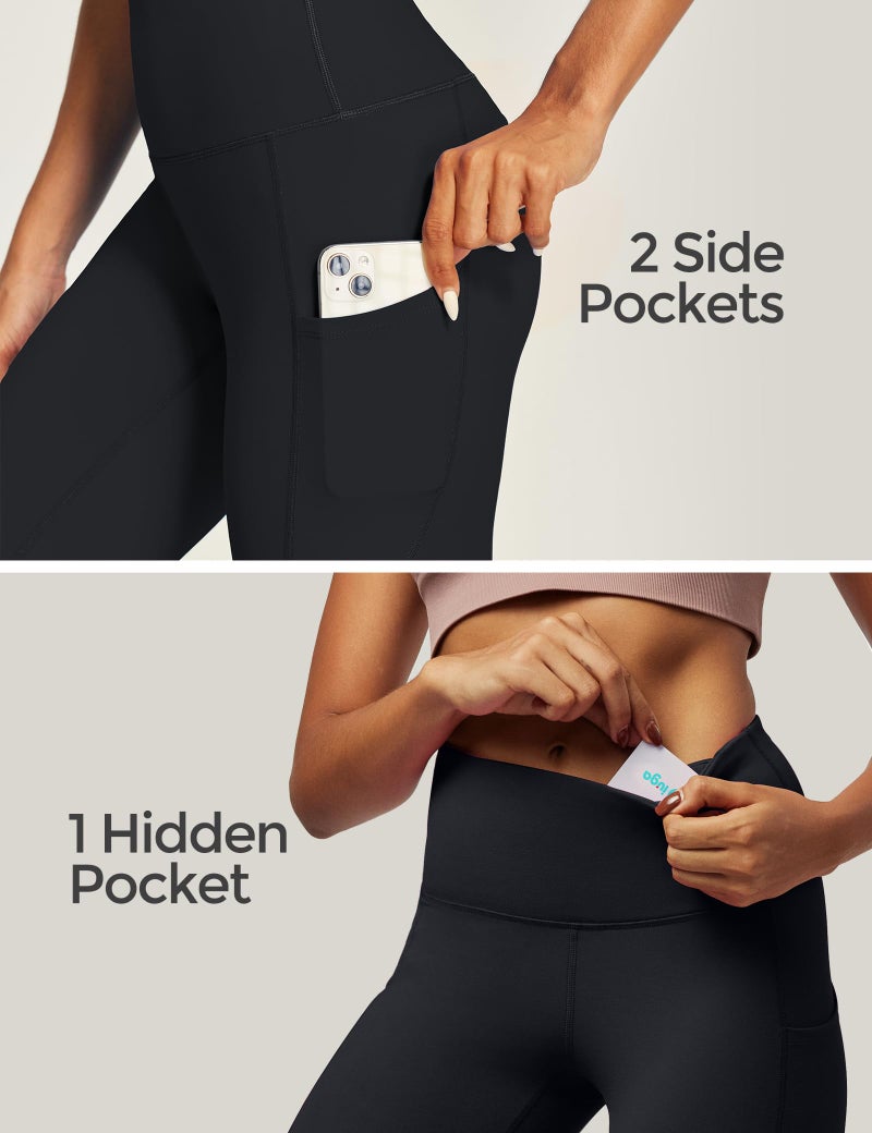 IUGA High Waist Yoga Pants with Pockets, Leggings for Women Tummy Control, Workout Leggings for Women 4 Way Stretch Black - Image 2